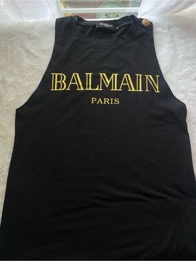 Balmain Black Tank with Gold Logo Detail
